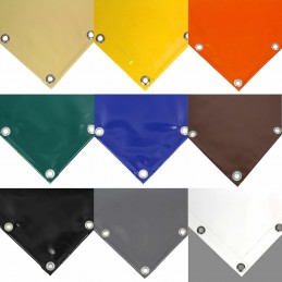 Specialtillverkad brandsäker PVC-presenning i klass 2 med 50 cm öljetter