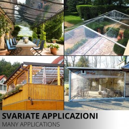 Placa de PVC transparente cristal com ilhós ovais de 0,50 mm - Proteção UV e impermeabilização garantidas.