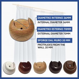 Wooden Rosette Support for 35mm Curtain Rod – High Quality Made in Italy