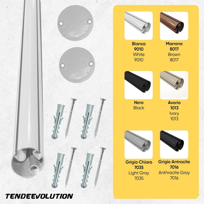 Perfil terminal de aluminio para toldos abatibles (varios colores)