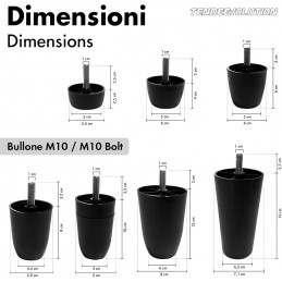 Patas de plástico para muebles M10: varios modelos y tamaños