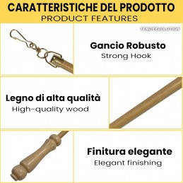 Asta Frusta in Legno per Tende 125 cm – Vari Colori