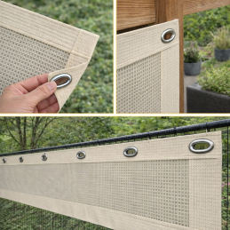 Micro-perforated PVC windproof tarpaulin with dense oval eyelets